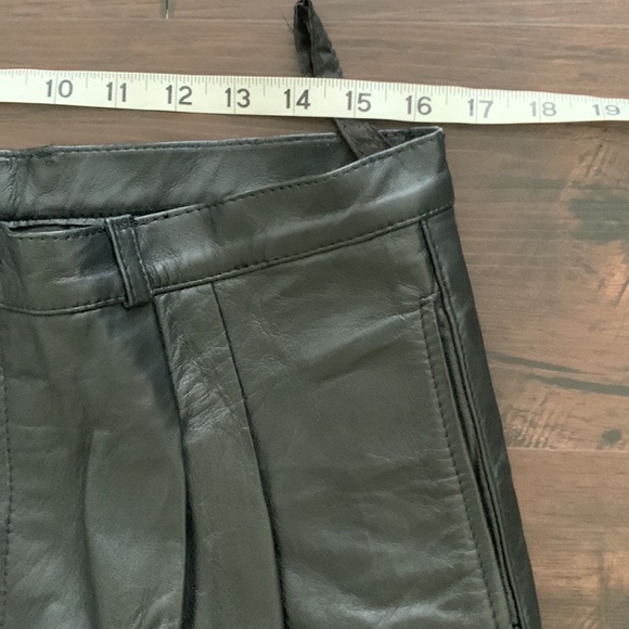 AUTHENTIC LEATHER PANTS TROUSERS HIGH RISE PLEATED BLACK - Picture 5 of 9